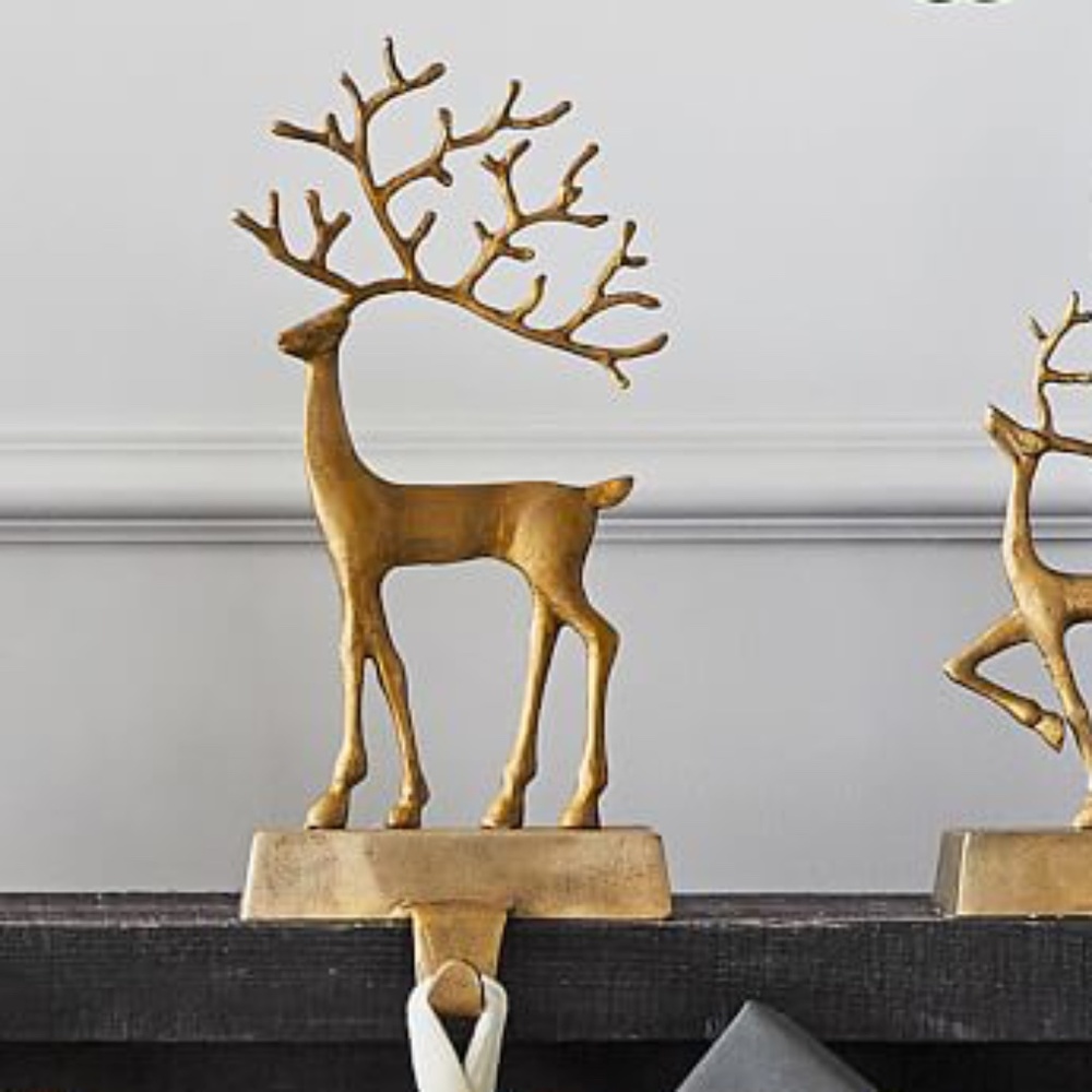 Brass Sculpted Reindeer Stocking Holder NIB